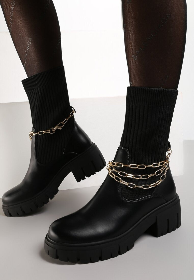 Step it up black chain sock boots Deja Elite Boutique