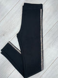 Black high waist luxury trousers with diamante side stripe embellishment