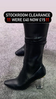 Leather look sock boots with Perspex heels