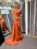 Suki satin side train full length prom dress orange