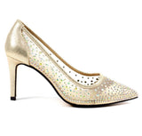 Lunar Argo diamante mesh low heel court shoes gold party shoes