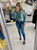 Ruffle print blouse teal - one size