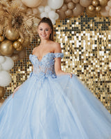 Tiffanys Mirta baby blue Bardot ballgown  prom dress
