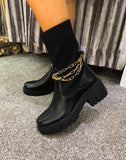 Step it up black chain sock boots