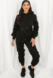 Onyx Ruched sleeve hoodie and joggers set - black