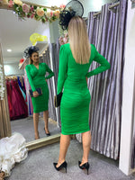 Irina long sleeve ruched midi dress green