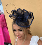 Binx satin trim fascinator with quill detail - 6  colours nude, cerise pink, slate, lilac, navy, black