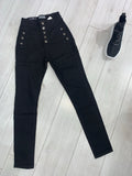 ‘Cute as a button’ high waist button detail stretch jeans - black