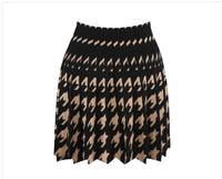 Dog tooth pleated knit swing skirt - camel, black