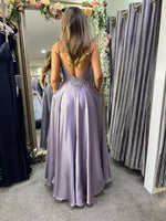Darla embellished satin a line ballgown prom dress in lavender