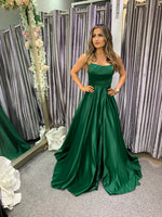 Jossa satin A line full skirt ballgown prom dress - green