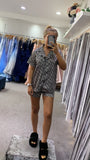 Deena cream /black satin shorts pyjamas - one size
