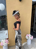 Feather black and white fascinator