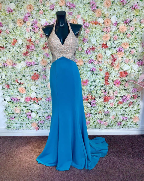 Tiffany’s Harriet teal Crystal full length prom dress size 6