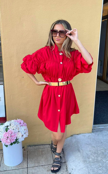 red shirt dress uk Yumi Red Spot Retro Shirt Dress