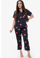 Hearts satin long trousers  pyjamas - one size 2 colours - black and white