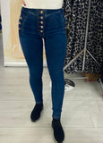 ‘Cute as a button’ high waist button detail stretch jeans - dark indigo blue