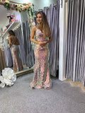 Aura two tone sequin prom dress long formal gown