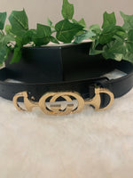 Belt it up - cowhide soft leather gold buckle belt black or tan