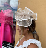 Binx satin trim fascinator with quill detail - 6  colours nude, cerise pink, slate, lilac, navy, black