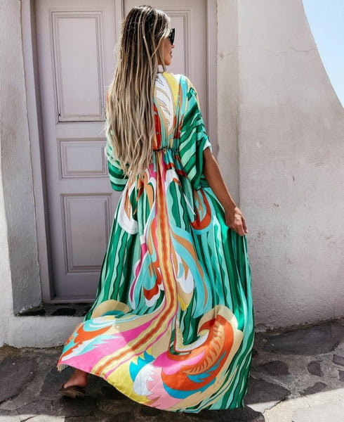 kimono maxi dress uk Border Print Empire Kimono Maxi Dress