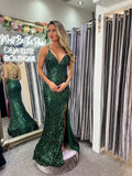 Mascara MC1825012 full length sequin party dress green