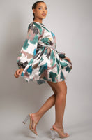 ‘On the prowl’ Tie dye belted mini swing dress - greens