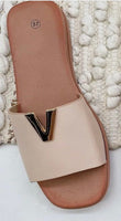 Vesper leather look sliders sandals black, nude, pink