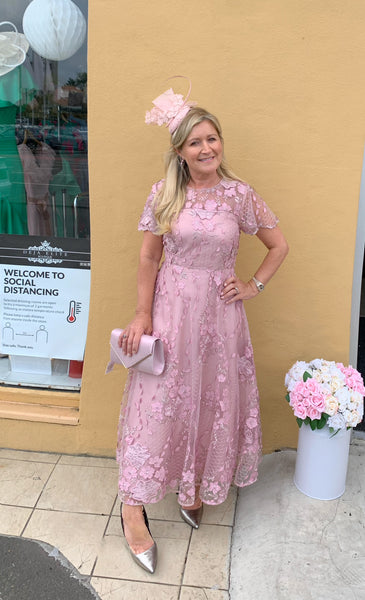 Dusty pink floral appliqu lace skater style dress - mum of the bride Deja Elite Boutique Dusty pink floral appliqu lace skater style dress - mum of the bride Deja Elite Boutique