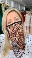 Leopard print face mask, scarf combo