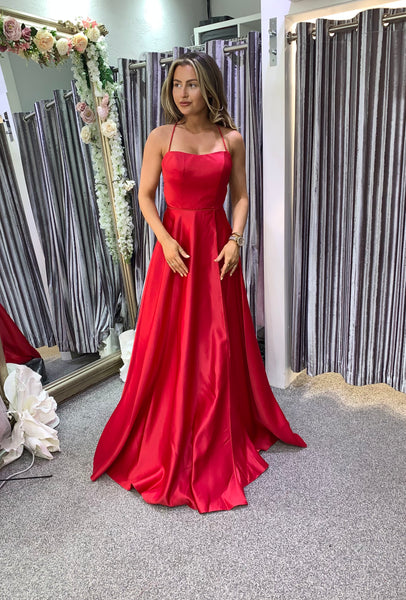 Jossa satin A line full skirt ballgown prom dress - red