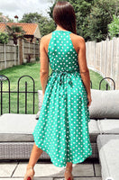 Green polka dot high low summer dress