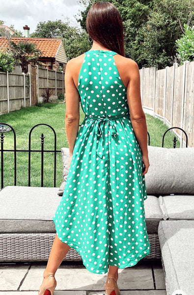 Green polka dot high low summer dress Deja Elite Boutique Green polka dot high low summer dress Deja Elite Boutique