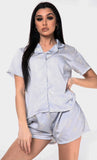 Lola 2 piece luxury silk  pattered shorts pyjamas - one size - light blue