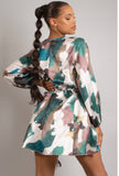 ‘On the prowl’ Tie dye belted mini swing dress - greens