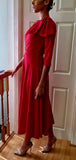 Cath Bow shoulder tea length red dress