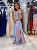 Cara two tone pink /blue prom dress Bardot ballgown