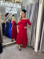 Lorelle asymmetric hemline Bardot midi dress - red