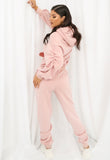 Ruched sleeve hoodie and joggers set - rose pink