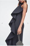 Asymmetric draped frill scuba dress - black