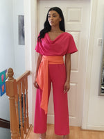 Jordan cowl neck or off shoulder jumpsuit fuchsia  and coral