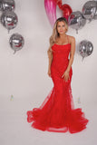Scarlet red fishtail prom dress
