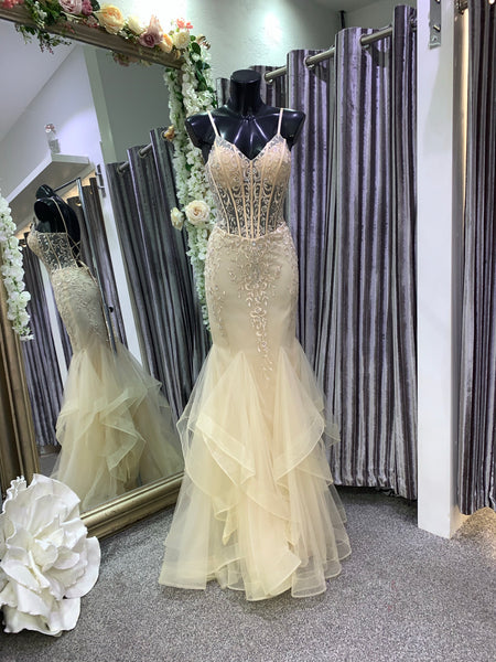 Lulu champagne & diamant fishtail prom dress Deja Elite Boutique Lulu champagne & diamant fishtail prom dress Deja Elite Boutique