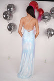 Penny pearlescent sequin crossover prom dress - oyster blue
