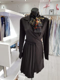 Black half pleated wrap dress