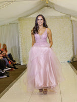 Carly pink layered tulle ballgown prom dress