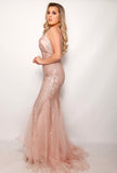 Dayna rose gold glitter fishtail prom dress