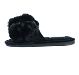 Lunar Octavia pom pom  luxury faux fur slippers - black