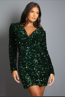 Sparkle o’clock green sequin mini dress