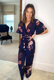 Trixie Angel sleeve navy floral culotte jumpsuit